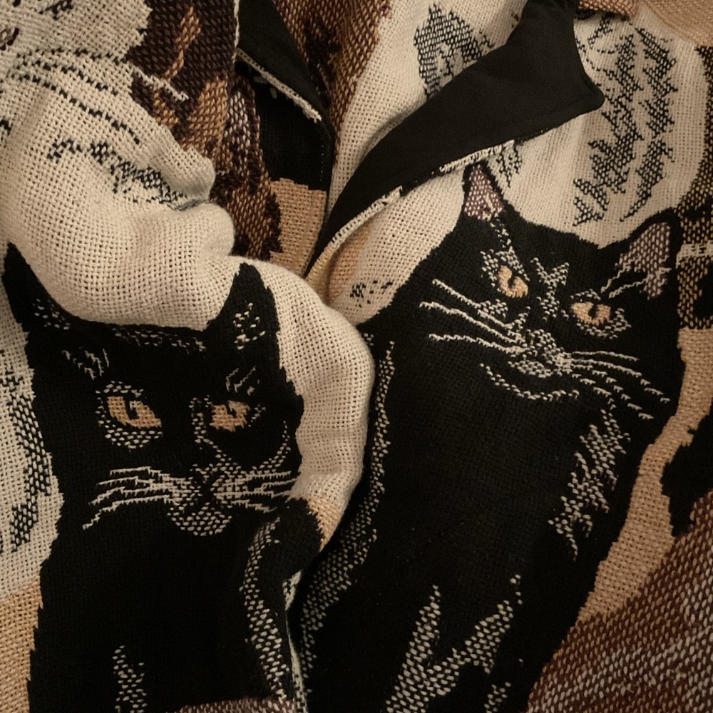 SUGAR STREET WEAVERS Cat Tapestry Knit Cardigan Sweater Jacket  L - Picture 6 of 14